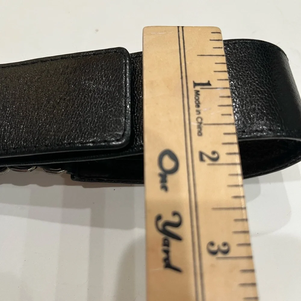 Suzi Roher Black Leather Belt with Square‎ Tortoise Design Buckle Sz. S